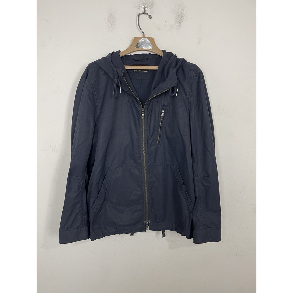 Banana Republic Mens Jacket Large Navy‎ Blue Utility Windbreaker Golf Full Zip